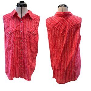 Wranglers Wrancher Western Pearl Snap Collard Sleeveless Women's Sz XL